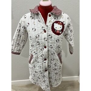 Vintage  Hello Kitty Quilted Robe Jacket White Red Gingham Fair Lady Japan Style